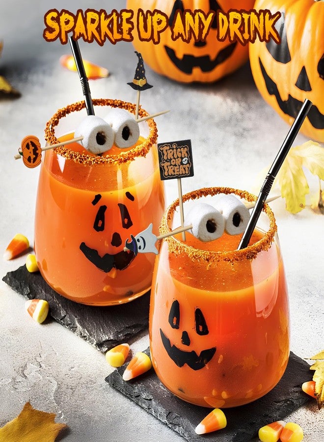 Vicuna R 120 Halloween Cocktail Picks, 8 Kind of Bamboo Pumpkin Ghost Spider Hat Bat eyeball Decorative toothpicks for appetizers, 4.7 IN Food Sticks Charcuterie Skewers for Halloween Themed Party - Image 5